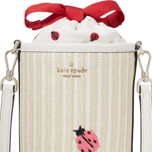 DARLING kate spade π Ladybug π Cylinder Crossbody bag. Straw with leather trim - Picture 2 of 8
